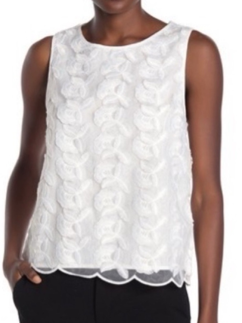 H&M Floral Applique Sleeveless White Top Shirt Sz S Lined Like New